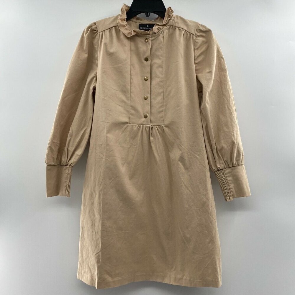 Pomander Place Tuckernuck Khaki Claiborne Dress Button Down Shift Puff Sleeve XS